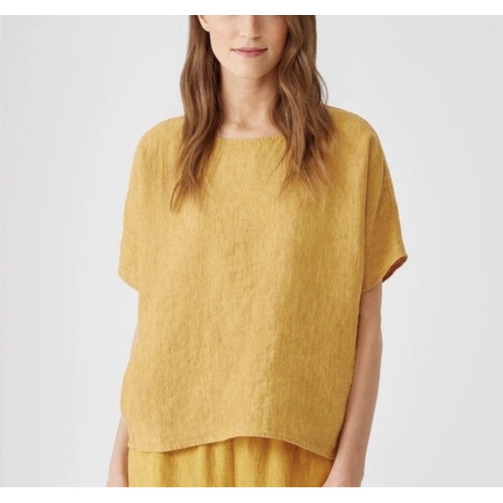 Eileen Fisher XXL Washed Hemp Delave Top Boxy Fit Basic Length A006747